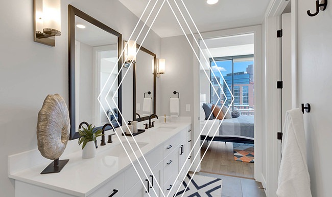 Spacious bathrooms with everything you need a bathroom with a bed and a sink